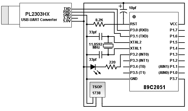 Versatile PC Remote 8051 Circuit